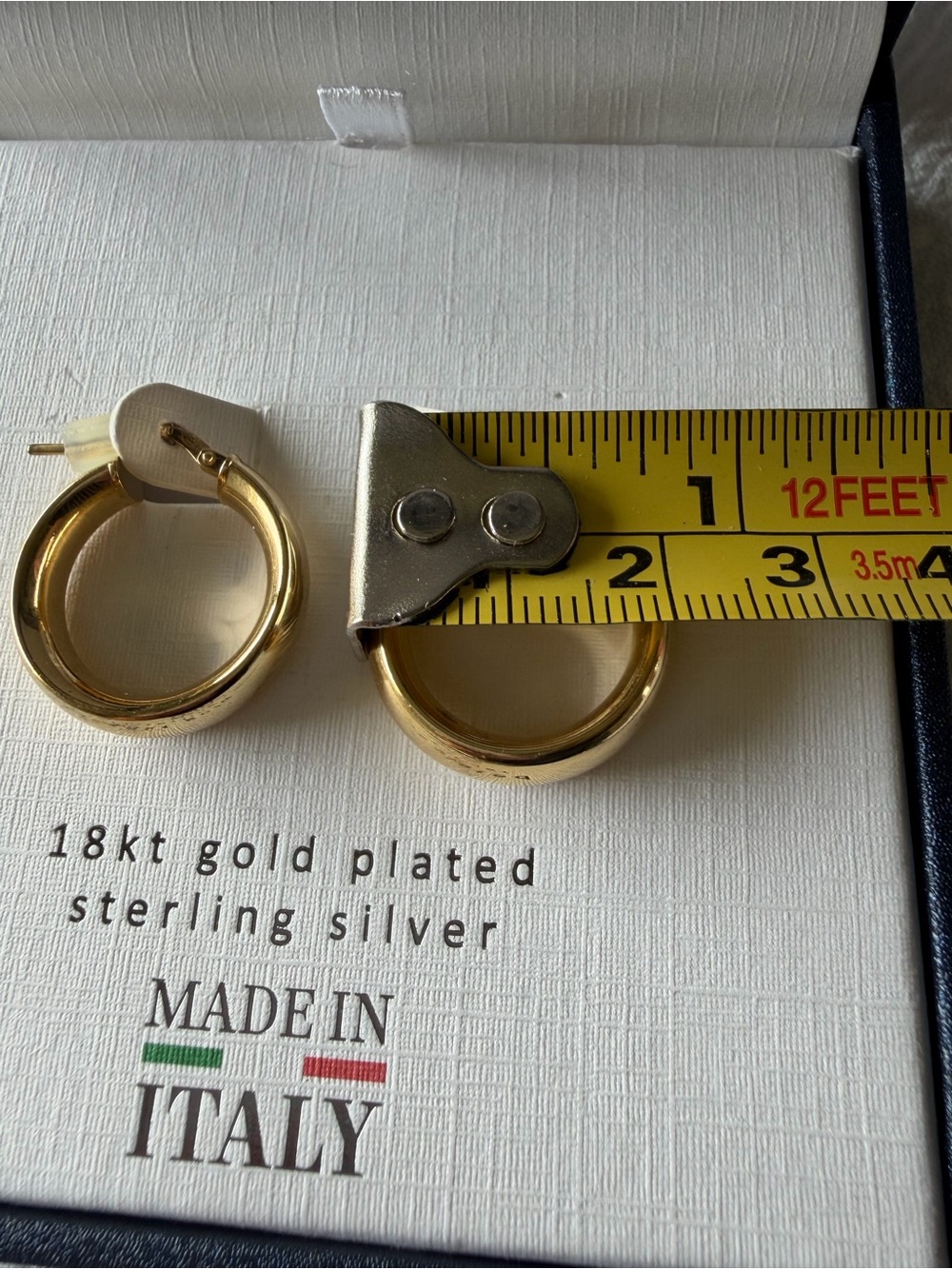 Lucia Mara 18kt Gold Plated Sterling Silver Hoop Earrings Italy NIB(B238) - Picture 4 of 9